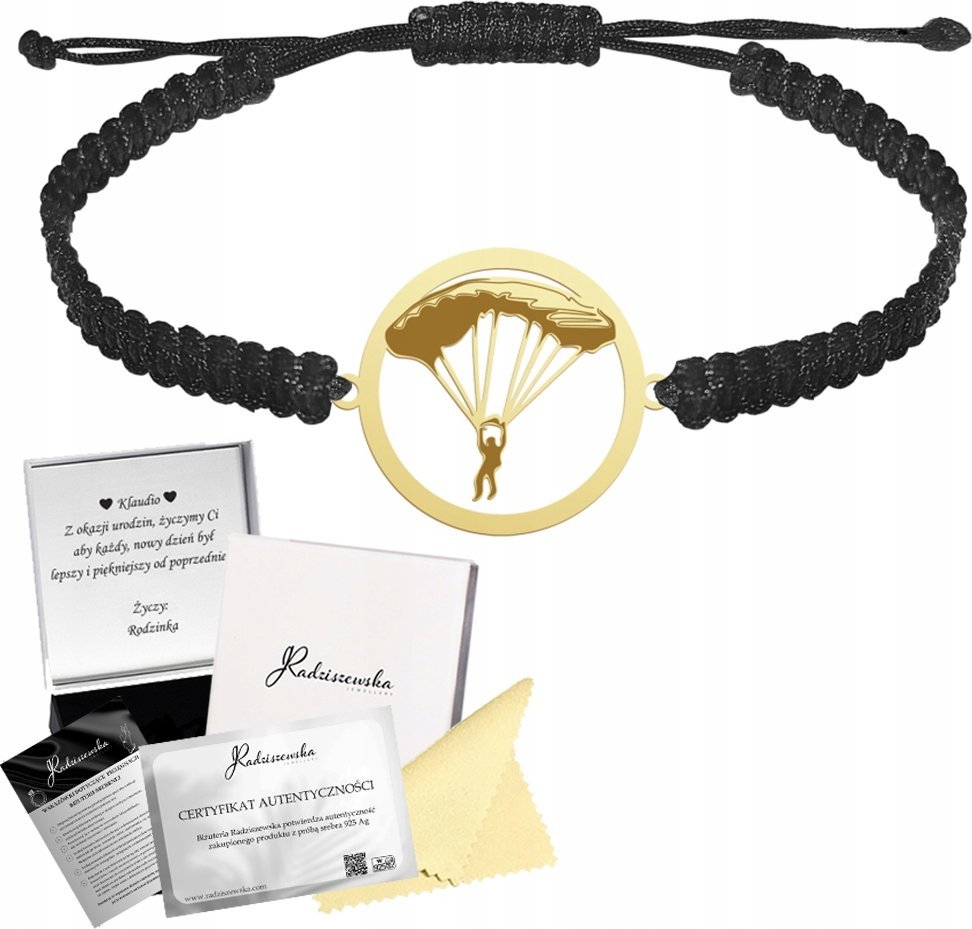 Radziszewska Jewellery Bransoletka Złota Spadochroniarz Srebro 925 Grawer Makrama Biżuteria