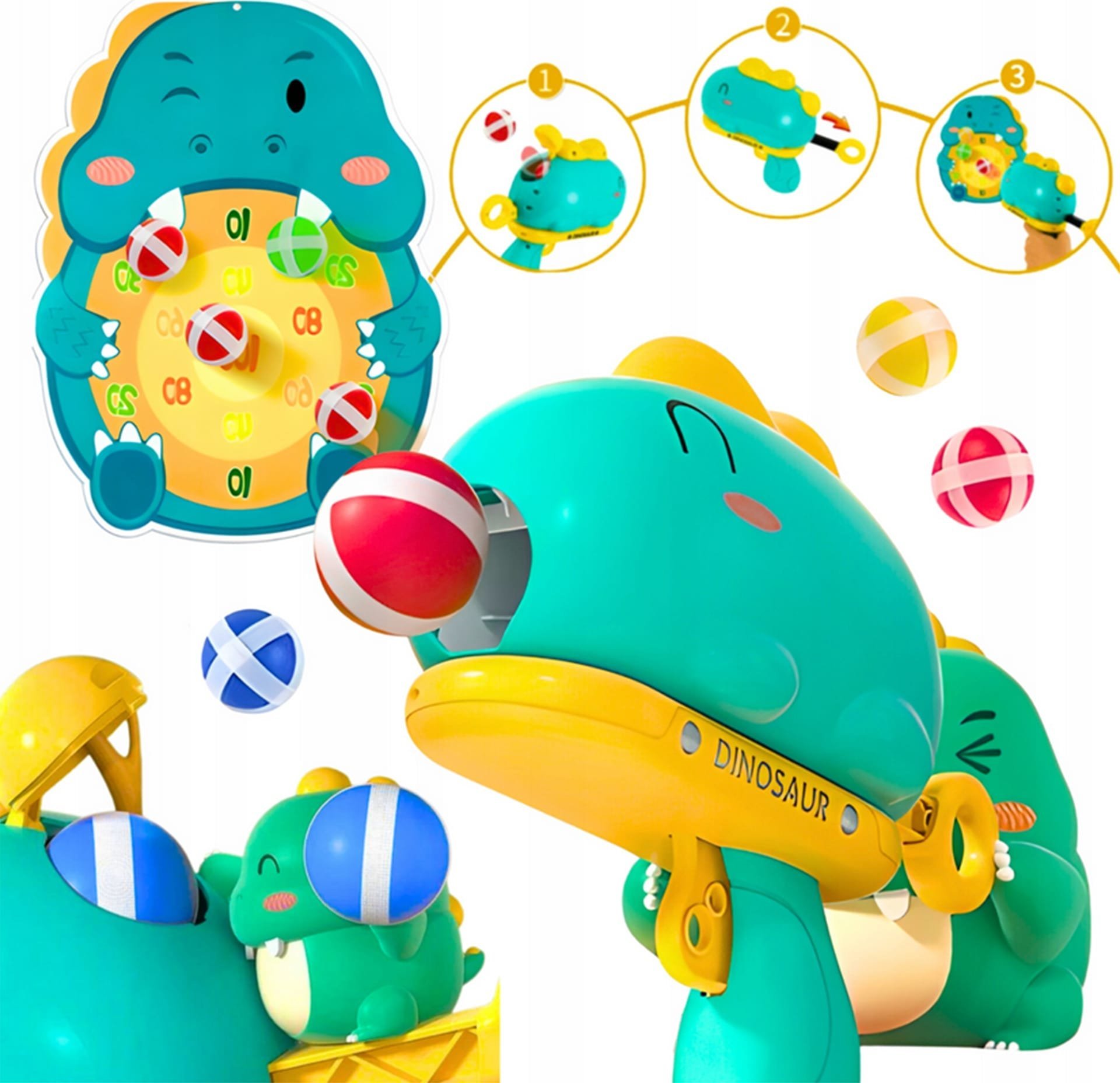 Woopie WOOPIE Gra w Rzutki Pistolet Dinozaur na Kulki Rzepy Tarcza Punkty Strzelanie