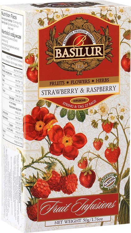 Basilur Basilur STRAWBERRY RASPBERRY herbata owocowa bez kofeiny truskawka malina - ekspresowa 25 x 2 g