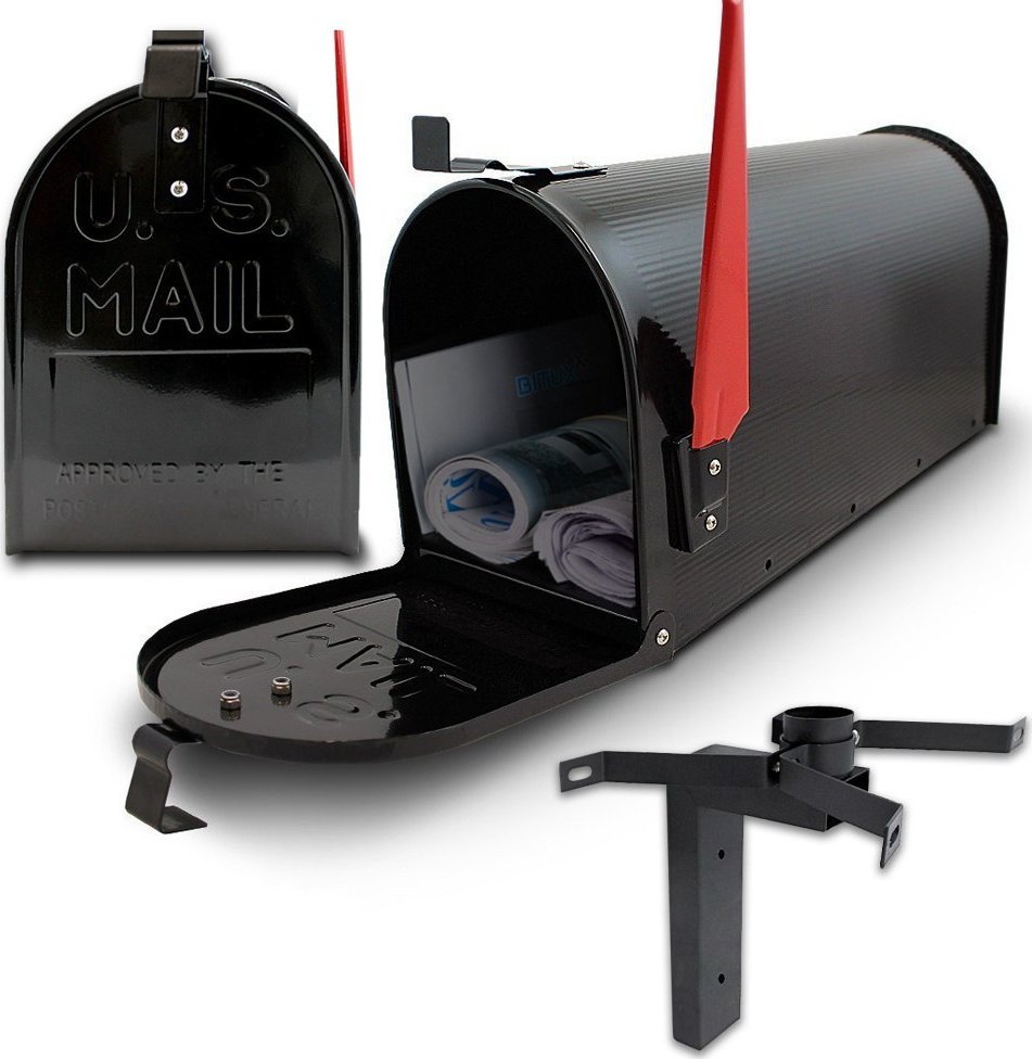 Bituxx Skrzynka Amerykańska stylowa z czarnym uchwytem ściennym i flagą