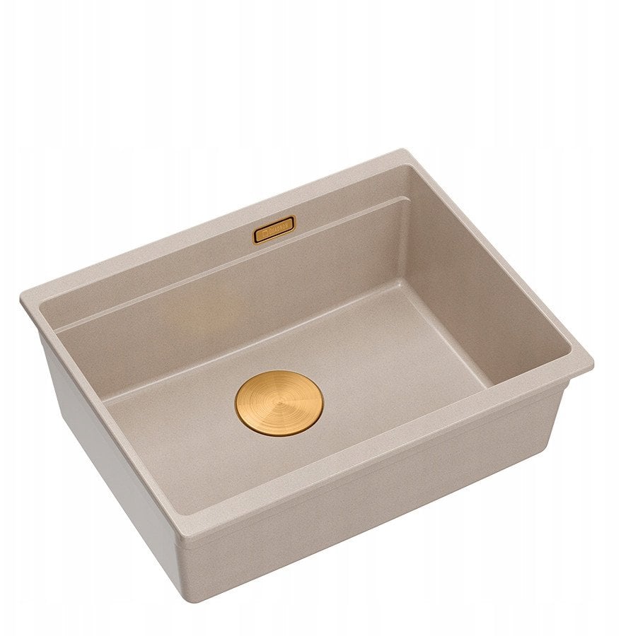 LOGAN 100 GraniteQ zlewozmywak pearl beige 56x45x21,5 cm 1-komorowy podwieszany z syfonem manualnym miedziany
