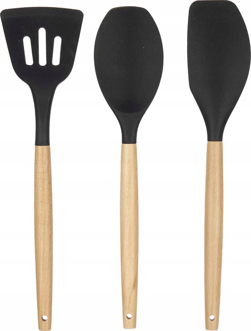 Kinvara Silikonowe łopatki kuchenne z drewnianymi rączkami, 3 szt.