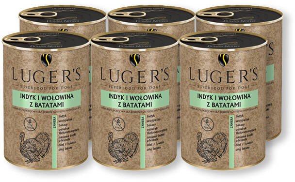 Karma mokra dla psa Lugers indyk i wołowina z batatami zestaw 6 x 400 g