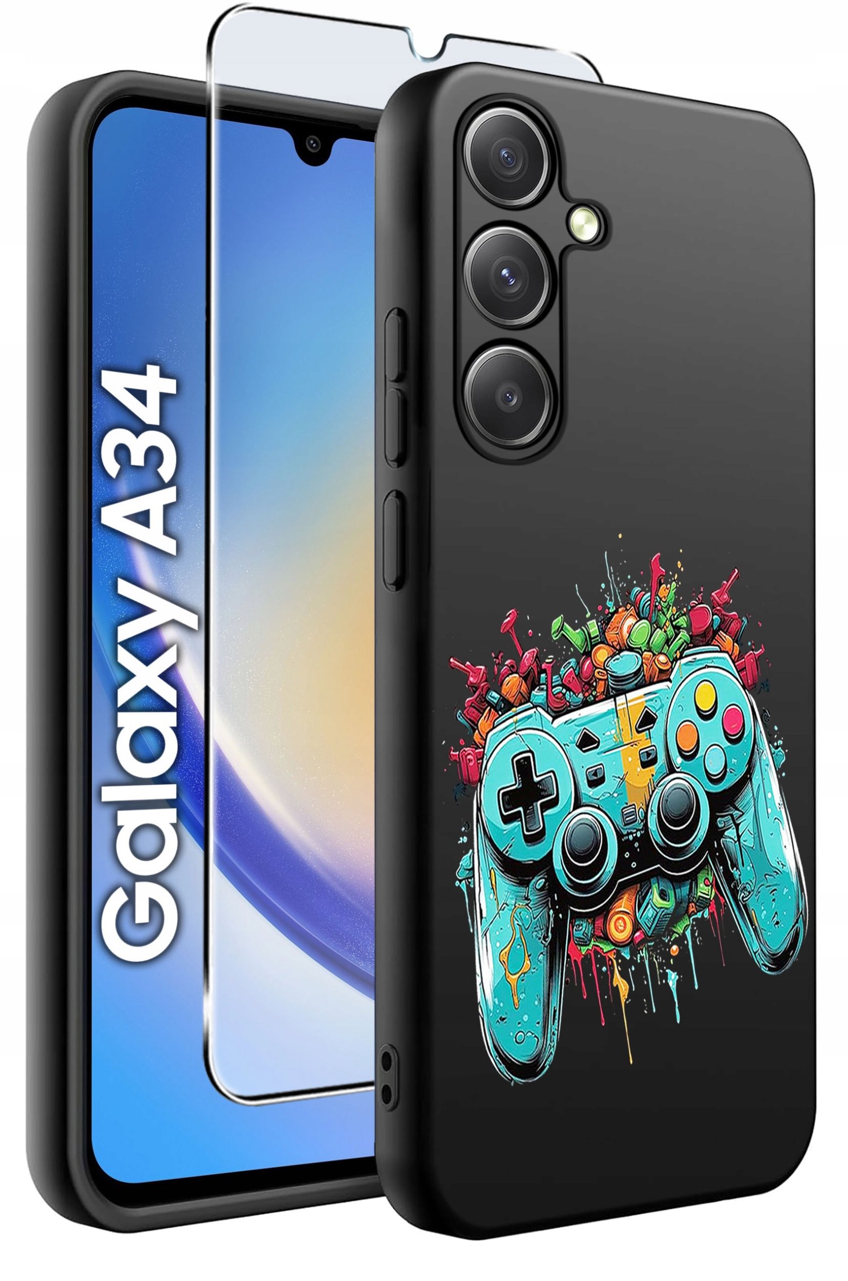 ETUI do Samsung A34 5G WZORY | SILIKONOWE MATT CASE + SZKŁO 9H