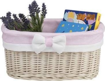 WickerPL Pojemnik wiklinowy kosz łazienkowy wybielany obszyty materiałem 38x28 H20 cm