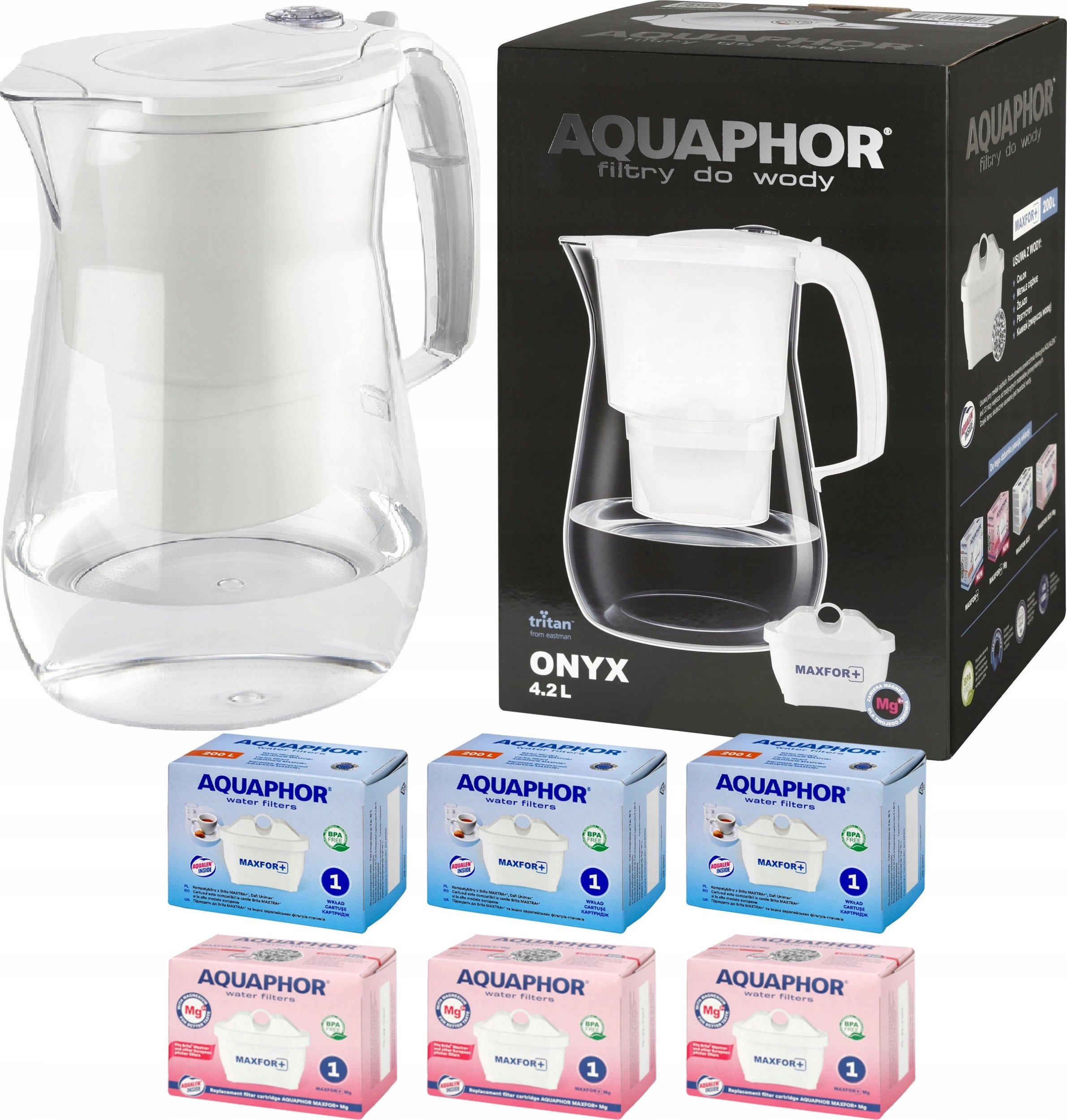 Dzbanek filtrujący Aquaphor Onyx 4,2l biały dzbanek filtrujący z filtrami 3 zwykłe 3 magnezowe
