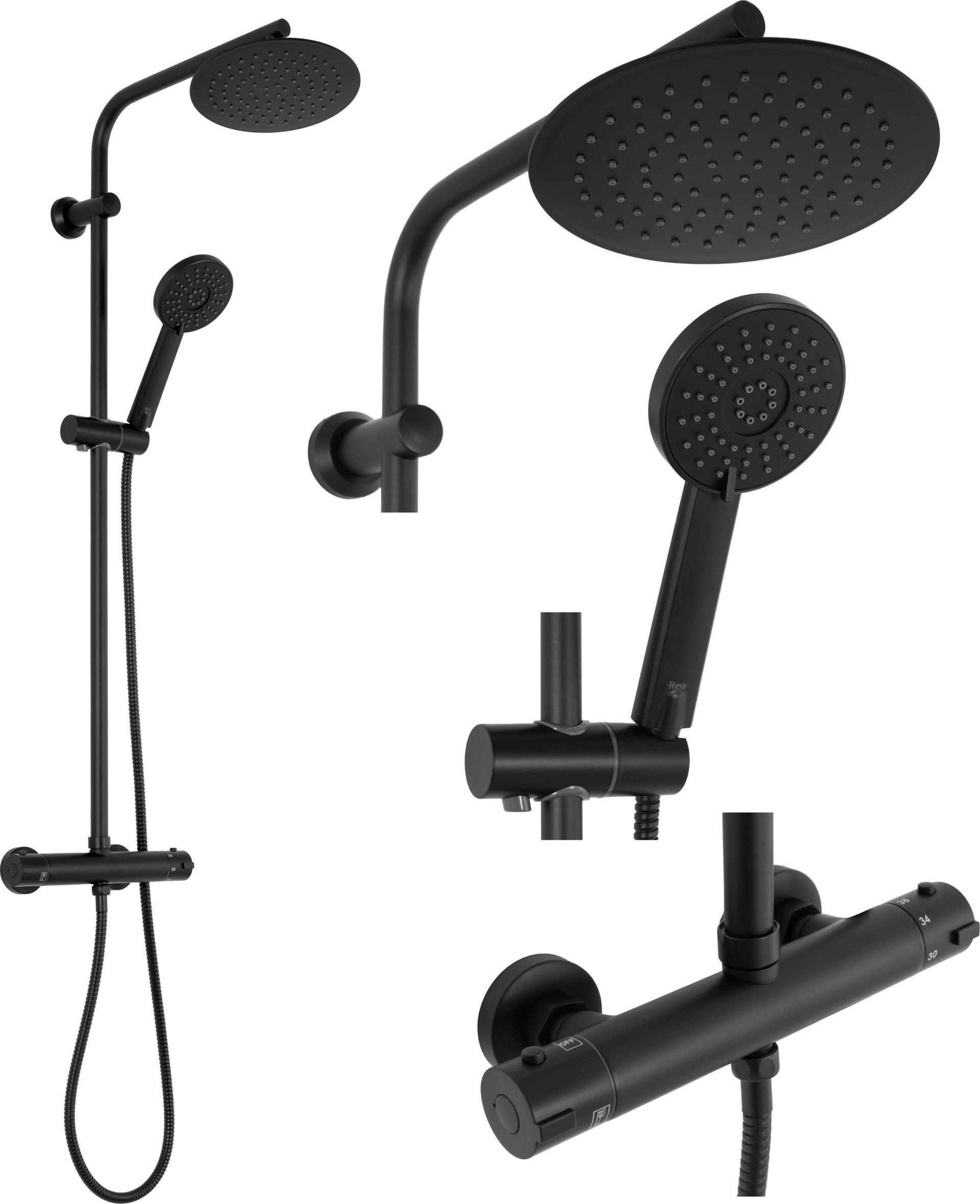 Zestaw prysznicowy Rea Rea ZESTAW PRYSZNICOWY REA BLISS BLACK TERMOSTAT