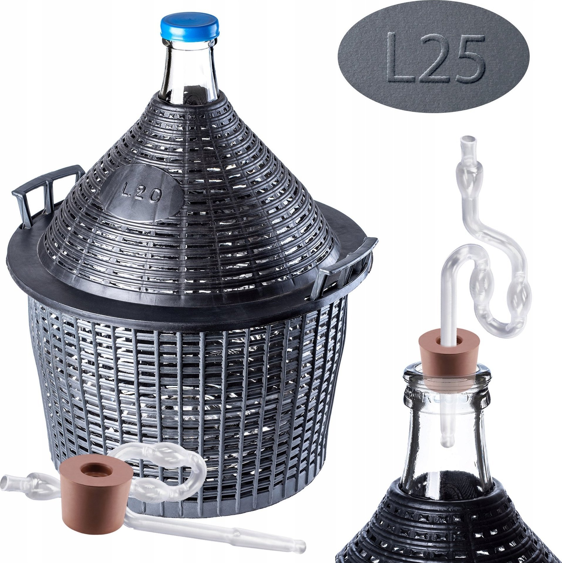 Kadax KADAX Gąsior Na Wino Balon Do Wina 25 Litrów Rurka Korek W Koszyku Zestaw