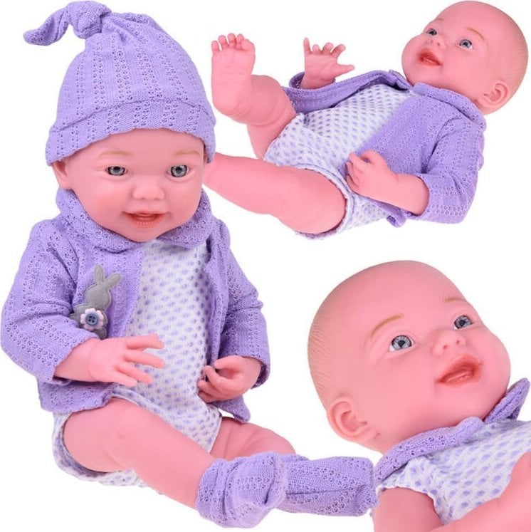 Jokomisiada Uśmiechnięta Lalka bobas 40cm laleczka dzidziuś fioletowy sweterek ZA5321
