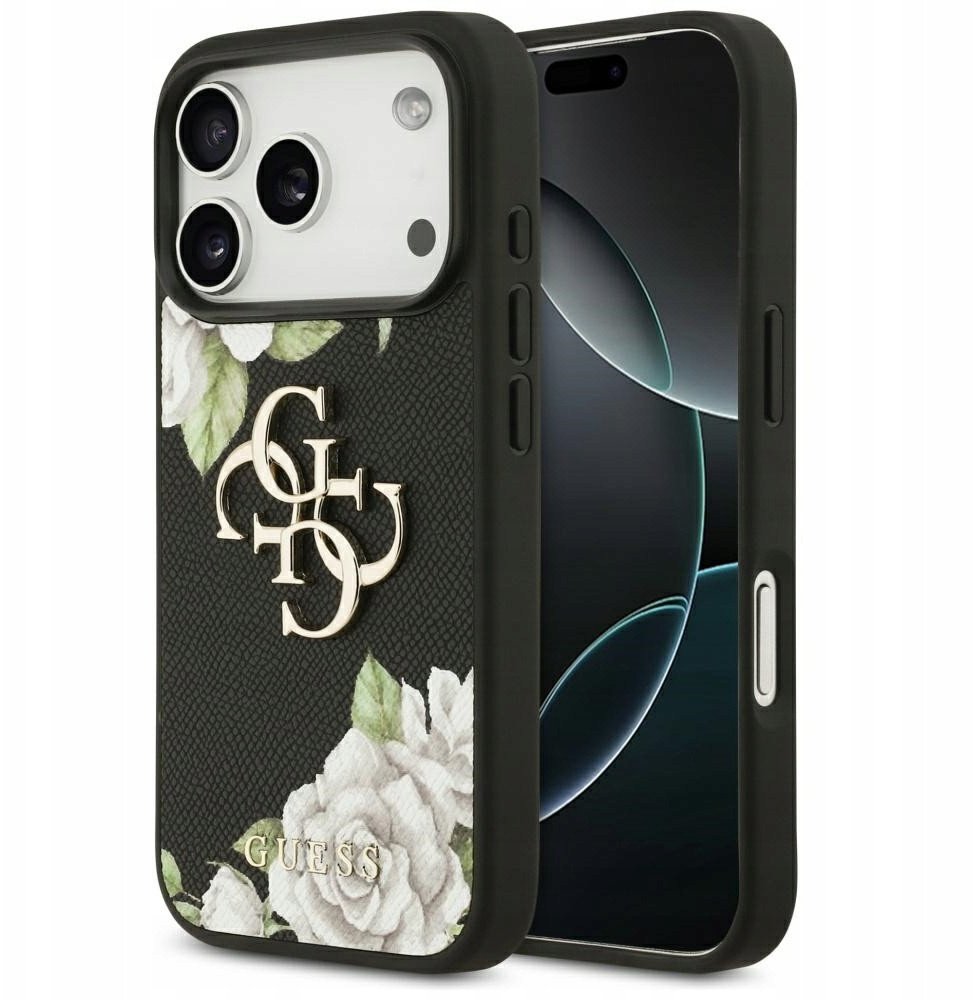 Guess Etui Grained Roses & Big 4G Logo do iPhone 17 Pro czarny
