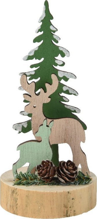 Kaemingk Figurka świąteczna ze sklejki 8x16,5cm Renifery przy choince na pniu