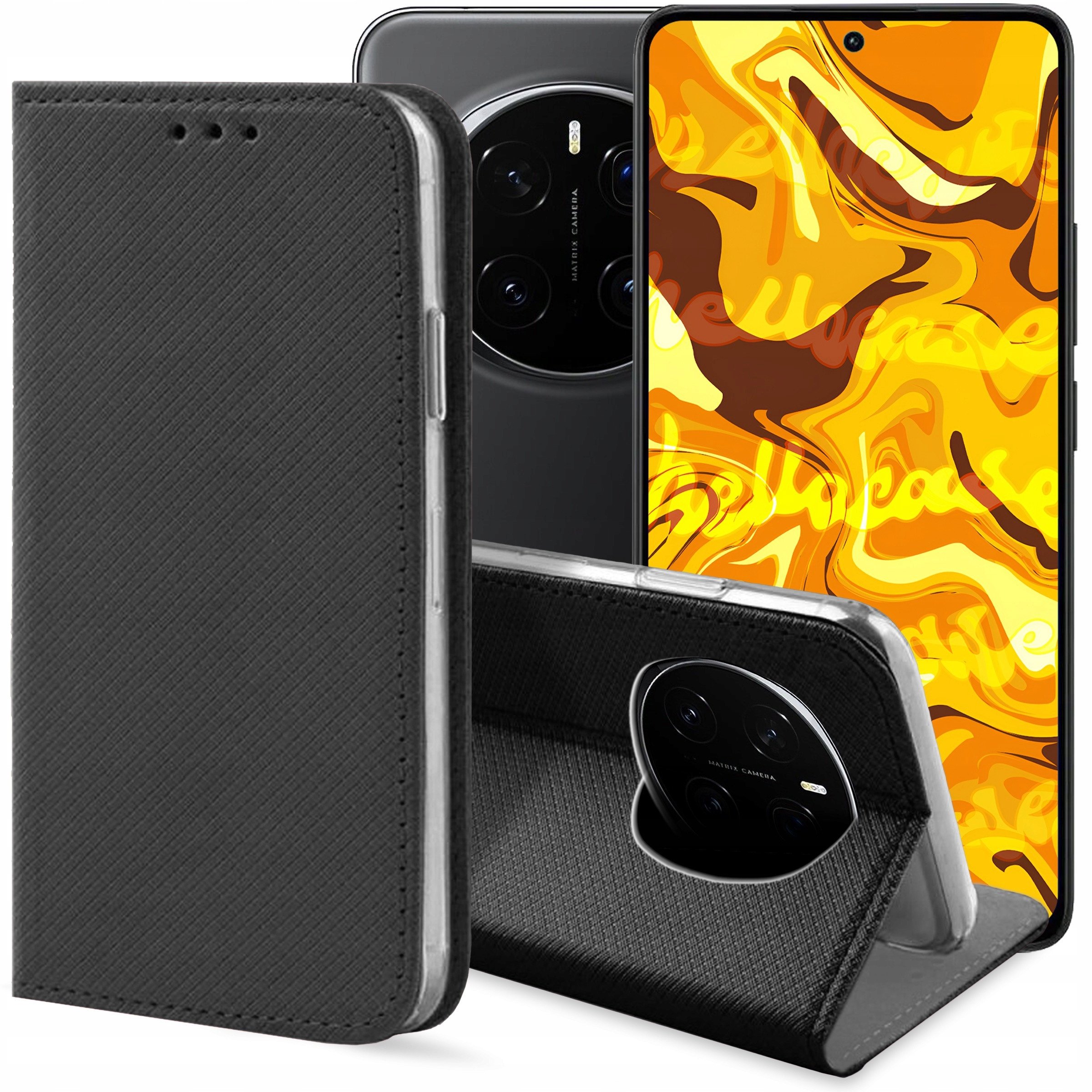 ETUI Z KLAPKĄ DO HONOR MAGIC7 PRO CZARNE ZAMYKANE MAGNETYCZNE KABURA CASE