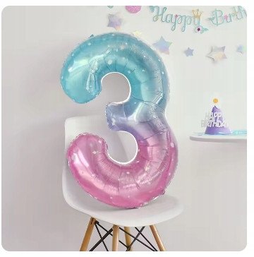 Balon 3 urodziny Cyfra TRZY Foliowy Happy Birthday różowo-niebieski 100cm