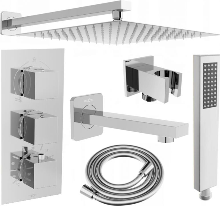 Zestaw prysznicowy Mexen Mexen Cube DR02 zestaw wannowo-prysznicowy podtynkowy z deszczownicą 25 cm, chrom - 77503DR0225-00