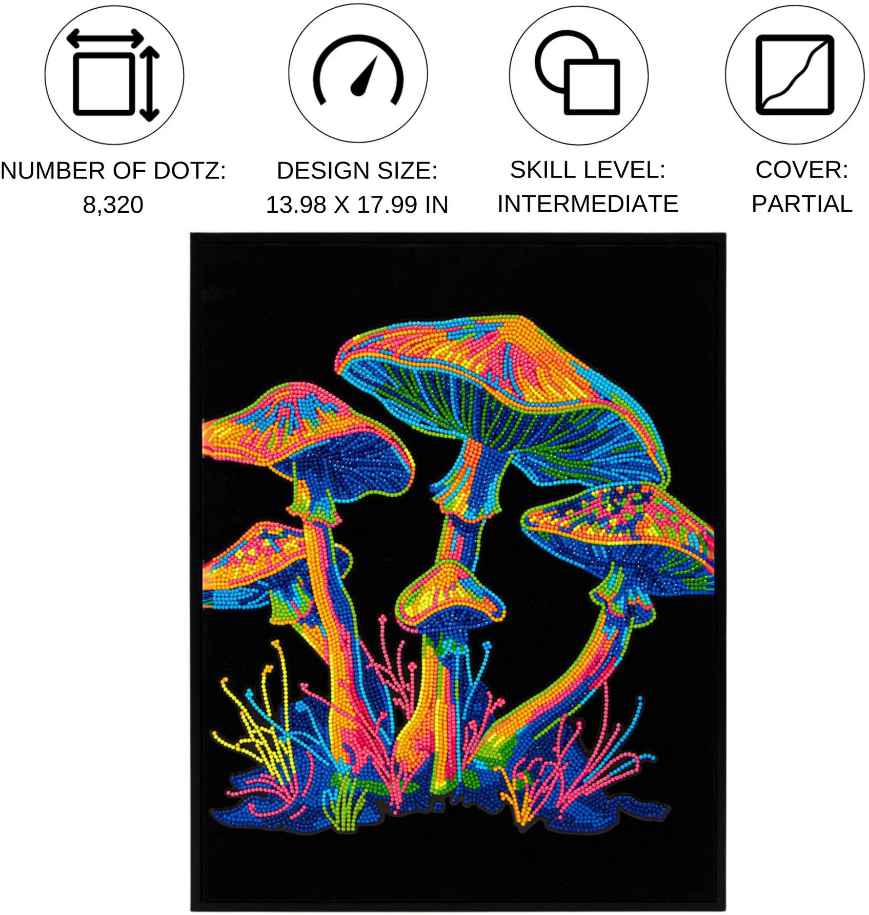 DIAMOND DOTZ ADULTS FLOCKED NEON MUSHROOMS