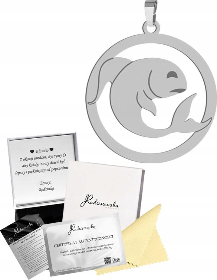 Radziszewska Jewellery Zawieszka Srebrna Znak Zodiaku RYBY Srebro 925 Prezent Dedykacja Gratis