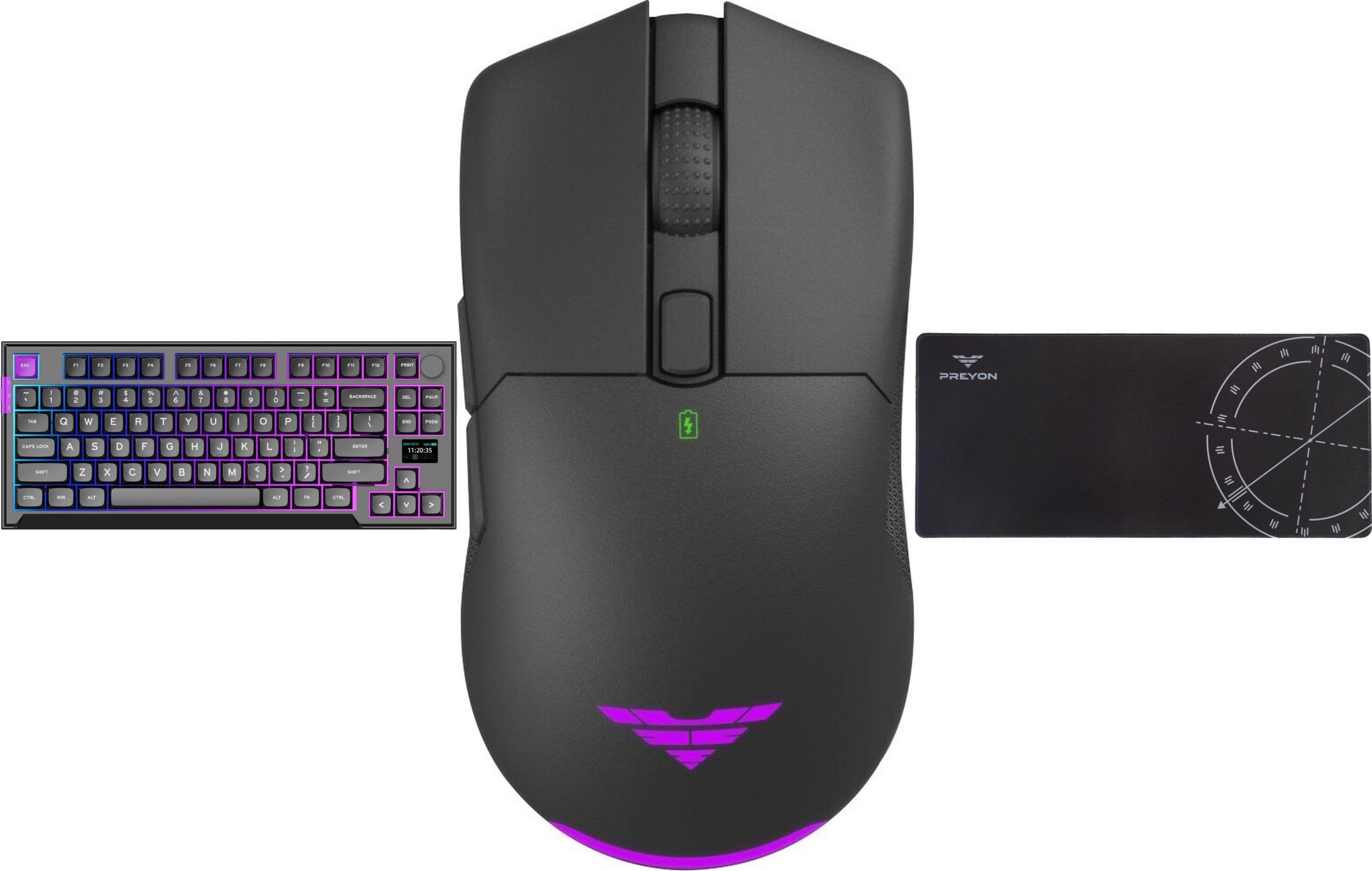 Klawiatura PREYON Klawiatura PREYON SILENT CLAW TKL Yellow + Mysz PREYON Owl Wireless + Podkładka PREYON Falcon Speed XL