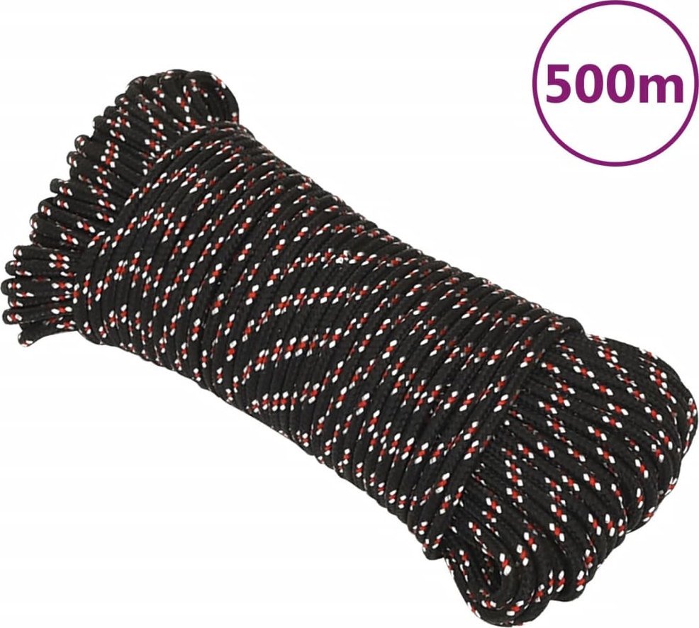 vidaXL vidaXL Linka żeglarska, czarna, 4 mm, 500 m, polipropylen