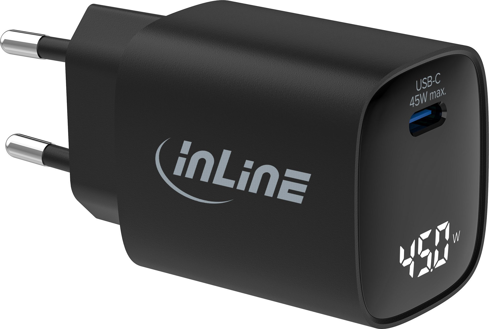 InLine® USB PD Netzteil, GaN Ladegerät, 1-Port, USB-C, 45W, mit Display