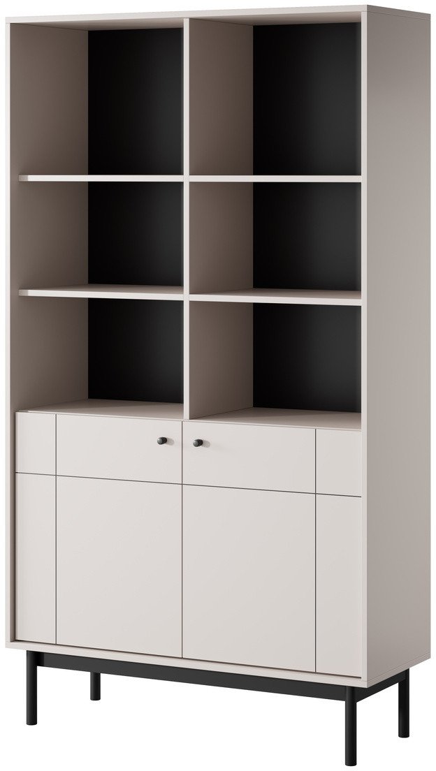 Regał Sora wysoka 185cm w kolorze cashmere z czarnymi nóżkami