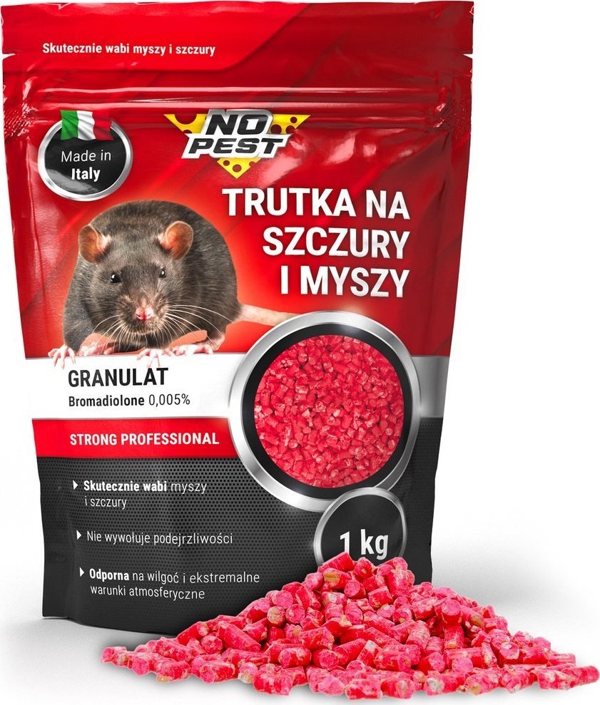 NO PEST Trutka na Szczury i Myszy 1kg Środek Ziarno Trucizna Granulat Czerwony na Myszy Szczury Gryzonie