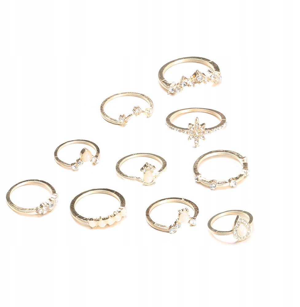 Złoty ZESTAW PIERŚCIONKÓW RETRO PUNK BOHO 92