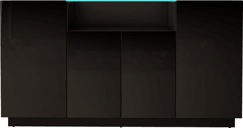 MEGSTYL KOMODA 160CM Z SZKLANYM BLATEM ALTA-2 Czarny mat - Czarny połysk