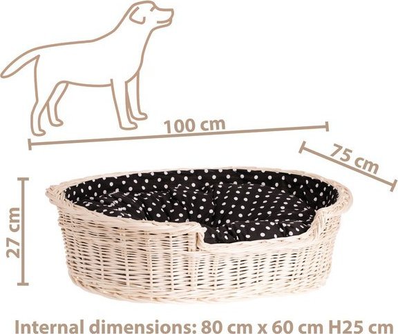 WickerPL Poppy OWALNE WYBIELANE WIKLINOWE LEGOWISKO DLA ZWIERZĄT KOSZ DLA PSA 100X75 H27 / ROZMIAR WEWNĘTRZNY 80X60 H25 CM