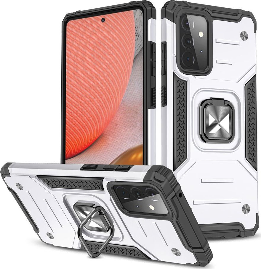 Wozinsky Wozinsky Ring Armor pancerne hybrydowe etui pokrowiec + magnetyczny uchwyt Samsung Galaxy A72 4G srebrny