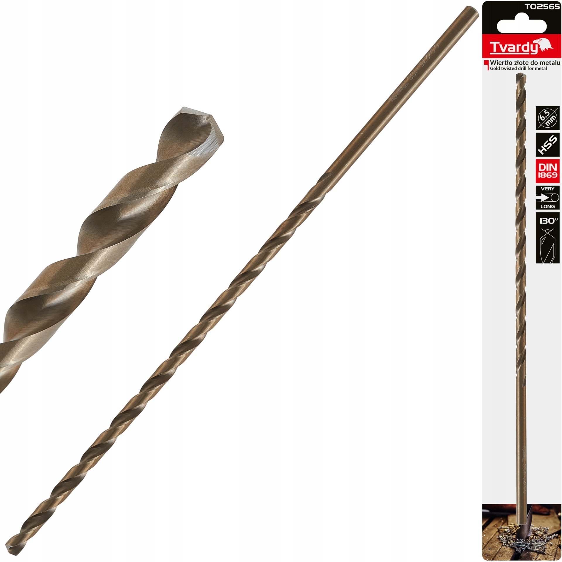 Wiertło złote do metalu długie 6.5 x 275mm HSS DIN1869 (50/100/200)