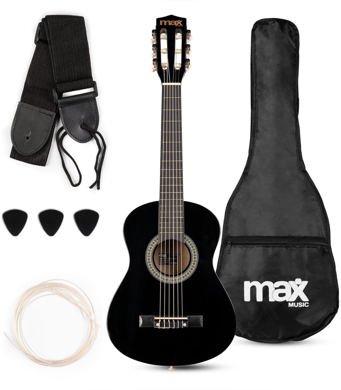 Gitara klasyczna 1/4 dla dziecka czarna SoloArt Max+ akcesoria one size