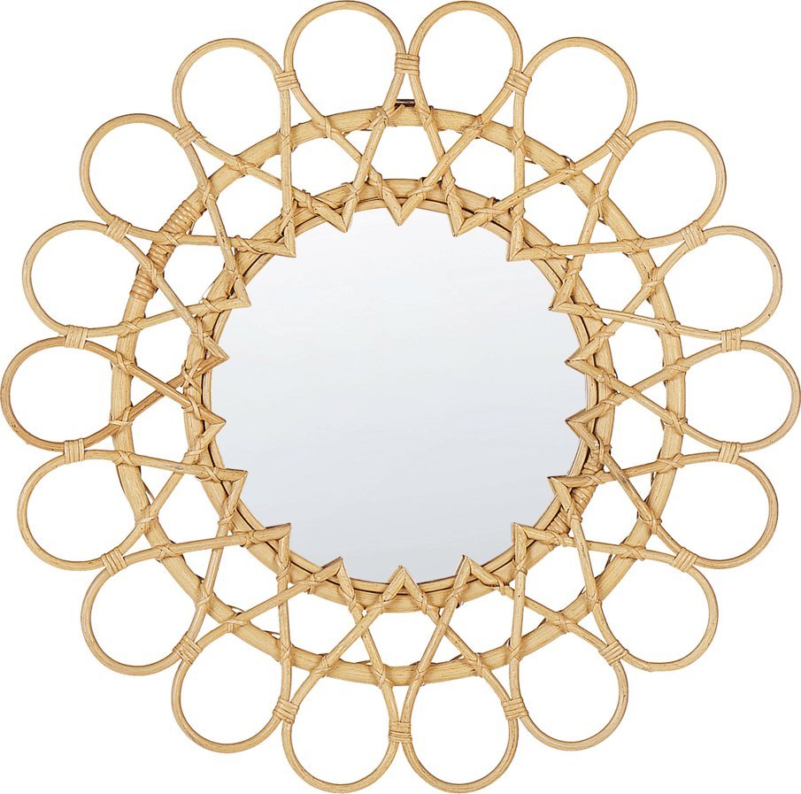 Beliani Rattanowe okrągłe lustro ścienne słońce 60 cm natural BABAI