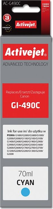 Tusz Activejet AC-G490C (replacement Canon GI-490C; Supreme; 70 ml; niebieski)