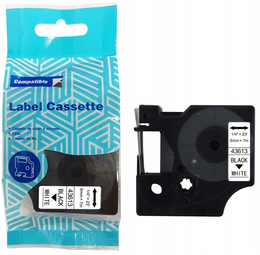 Taśma DYMO D1 43613 6mm x 7m S0720780 czarny na białym zamiennik