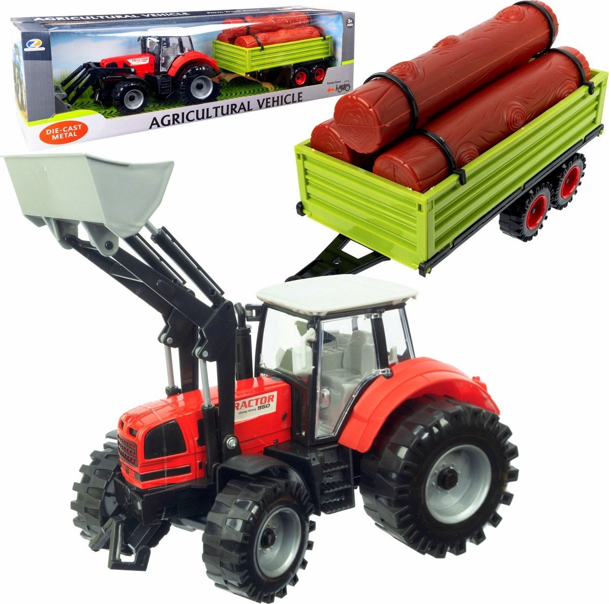 Duży Traktor z Przyczepą Ciągnik NAPĘD Ruchome elementy