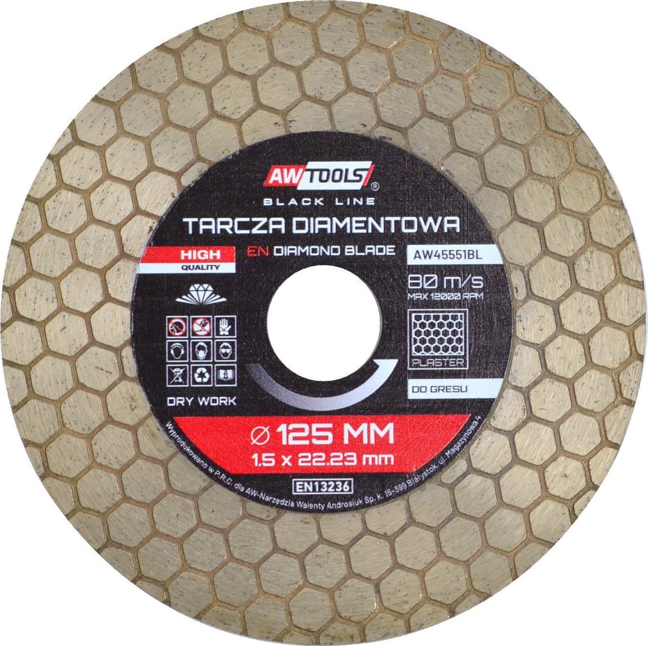 AWTOOLS TARCZA DIAMENTOWA 125x22,2 / PLASTER MIODU 2w1 BLACK LINE