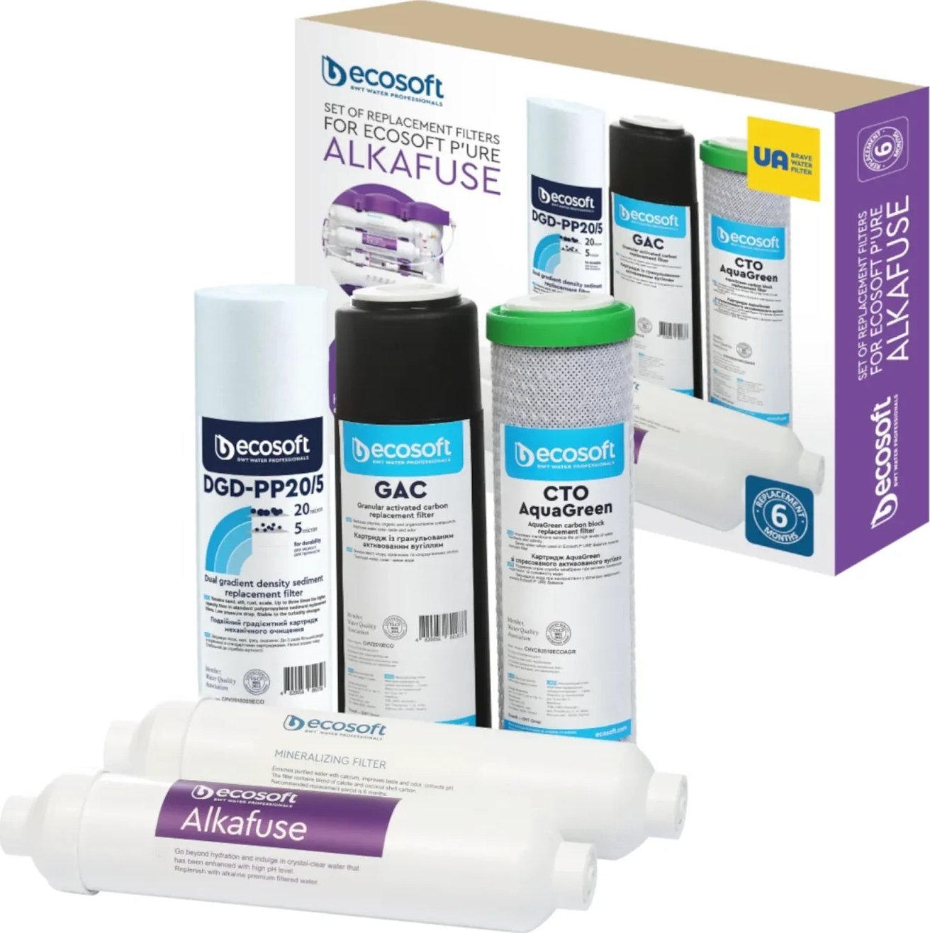 Ecosoft Ecosoft Pure Alkafuse Zestaw 5 wkładów do filtra odwróconej osmozy
