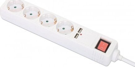 Kabel zasilający Manhattan MANHATTAN Steckdosenleiste 4fach mit 2 USB-Port weiß AN/AUS