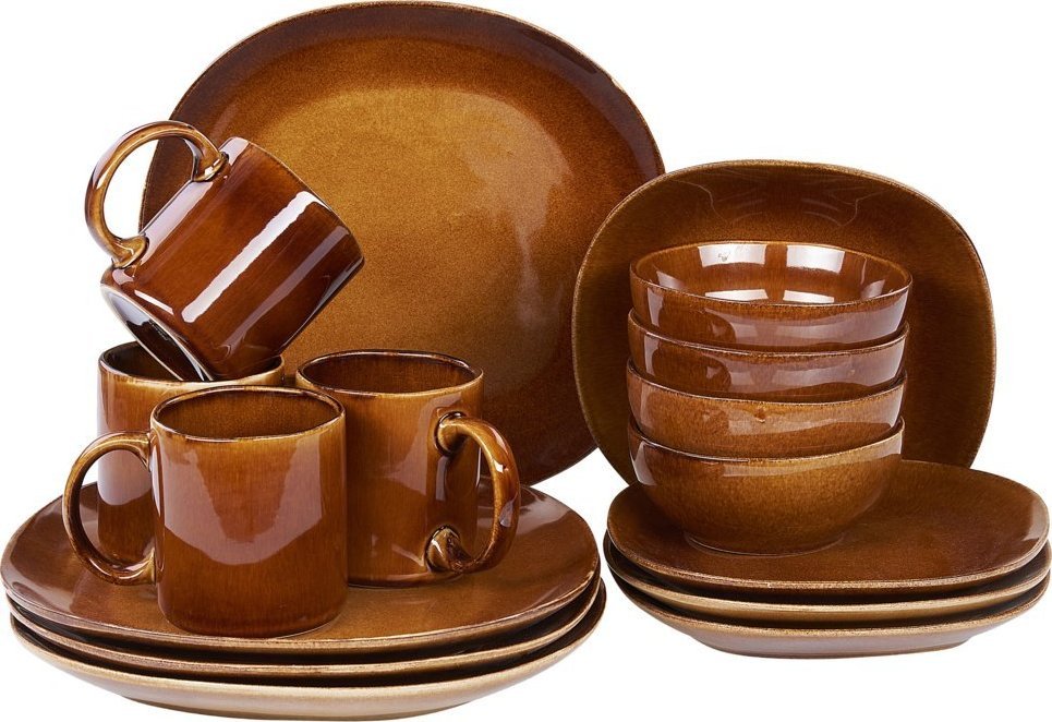 Beliani 16-częściowy zestaw naczyń z kamionki złoty brąz TURMERIC