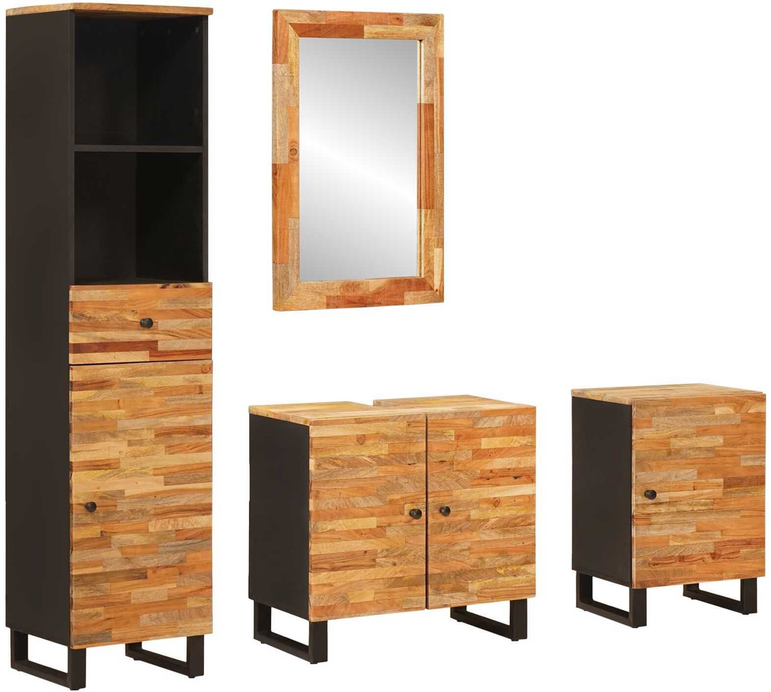 vidaXL Zestawy łazienkowe z szufladą z półką Drewno z mango