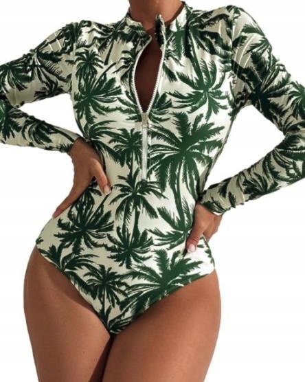 Damski jednoczęściowy strój kąpielowy sportowy z motywem liści M
