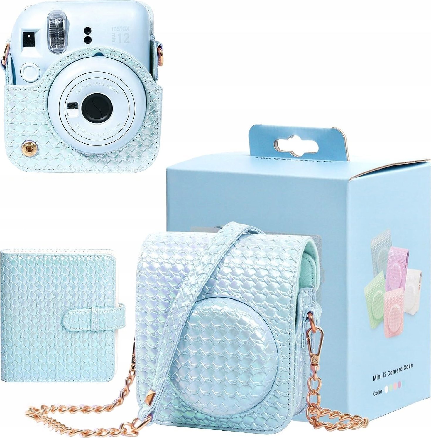 LoveInstant Zestaw 2w1 Futerał Etui Case Do Fuji Instax Mini 12 + Album Na 64 Zdjęcia / Niebieski