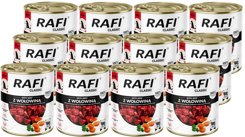 Mokra karma dla psa Rafi Classic z wołowiną zestaw 12 x 800 g