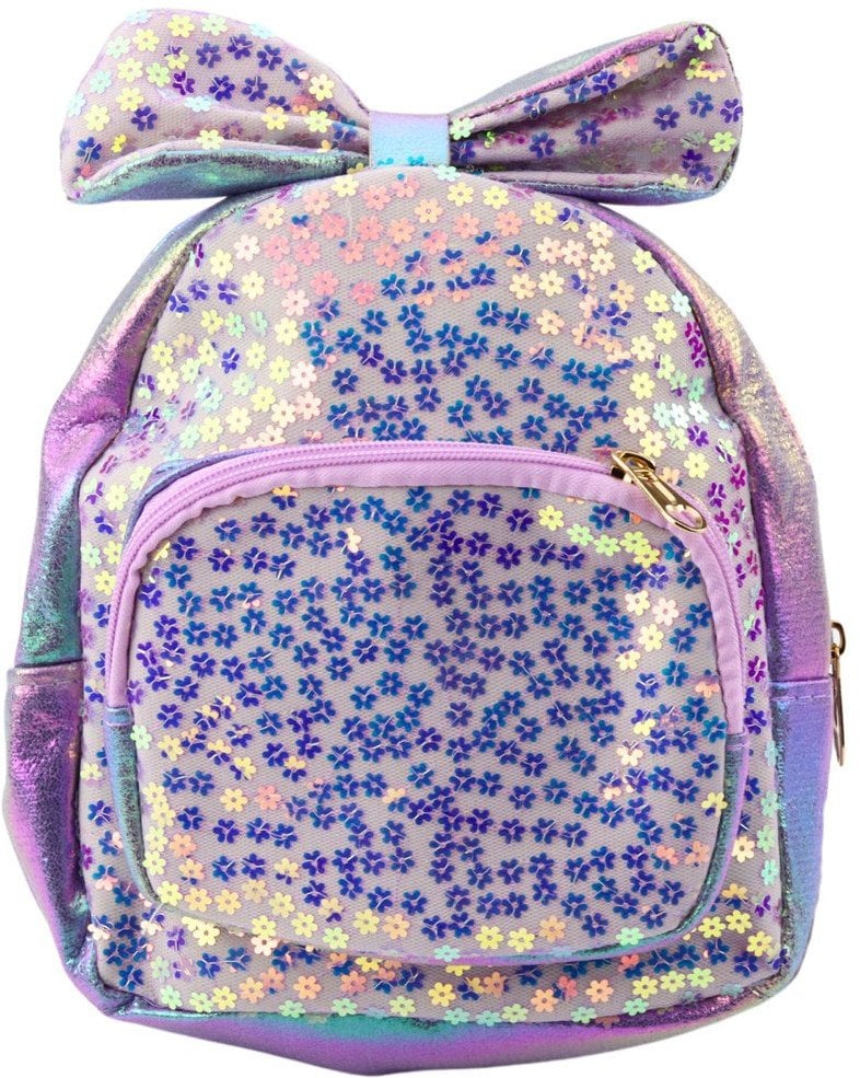 Plecak Dziecięcy Z Cekinami W Kwiatki Kokarda Fioletowy 22cm 2,8L