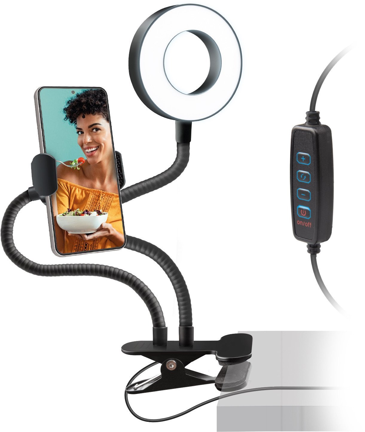 Lampa pierścieniowa SBS Mobile Statyw Swivel LED ring Table clip 8018417427244 TESELFIESPOTRING (8018417427244)