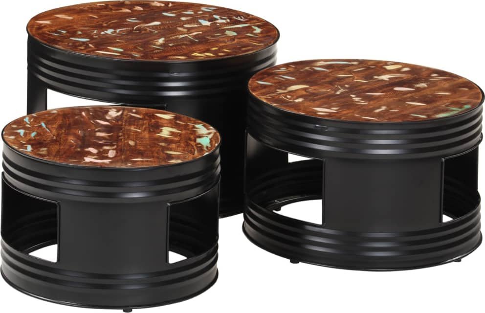 vidaXL Stoliki barowe w kształcie beczek, 3 szt., drewno z odzysku