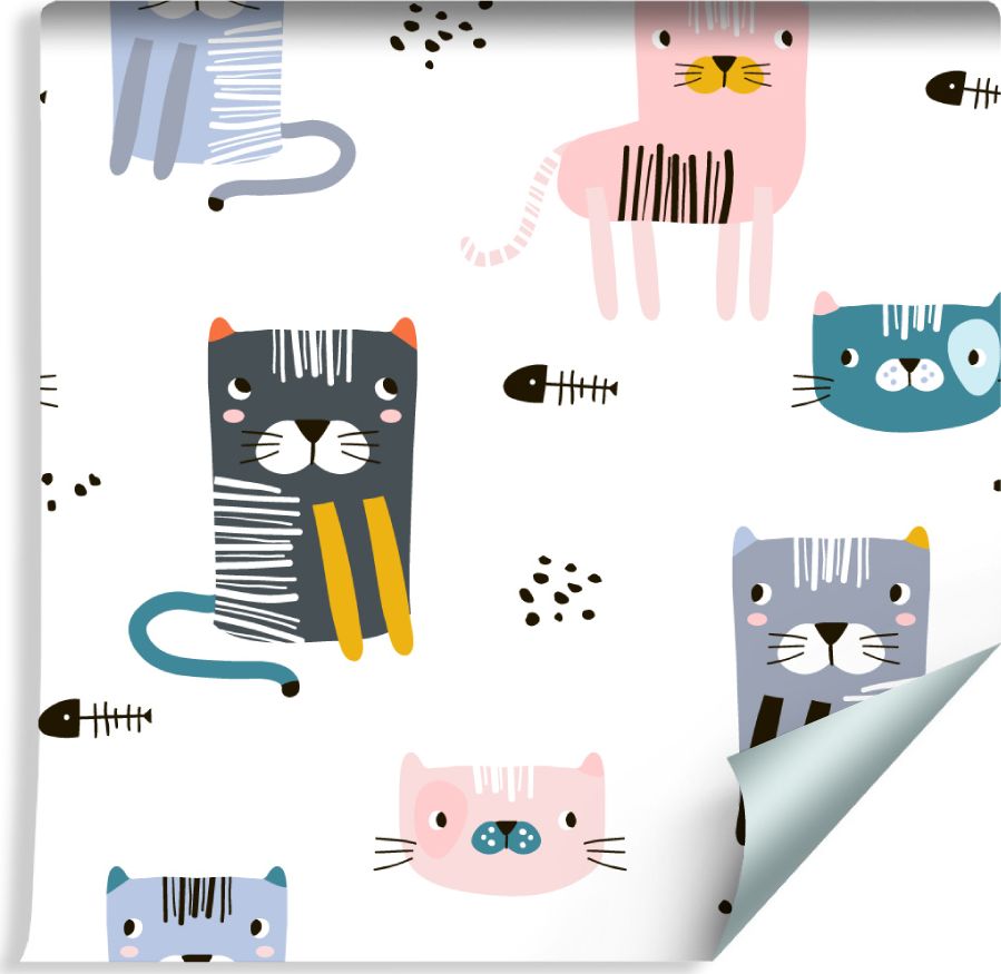Muralo Tapeta Dla Dzieci - Kolorowe Kotki - Styl Skandynawski