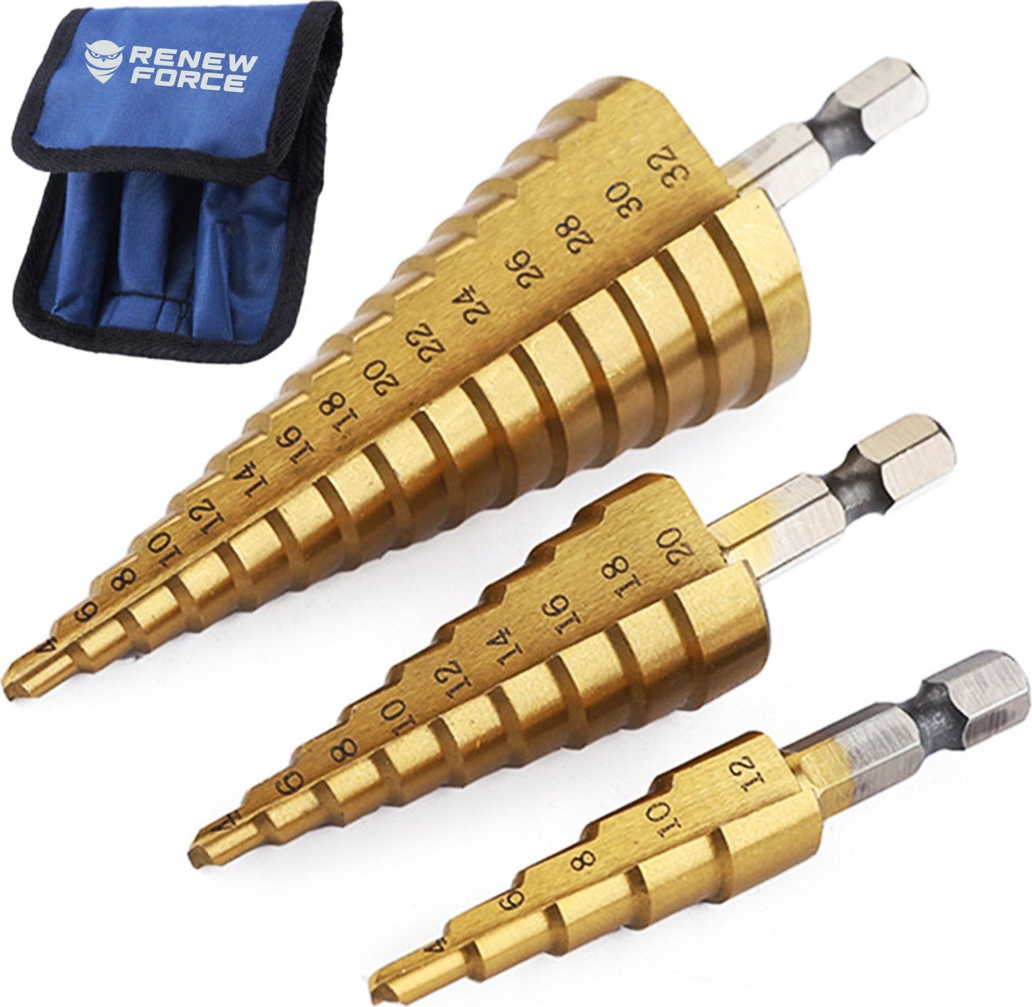 WIERTŁA STOŻKOWE ZŁOTE ZESTAW Z ETUI CON-DRILL