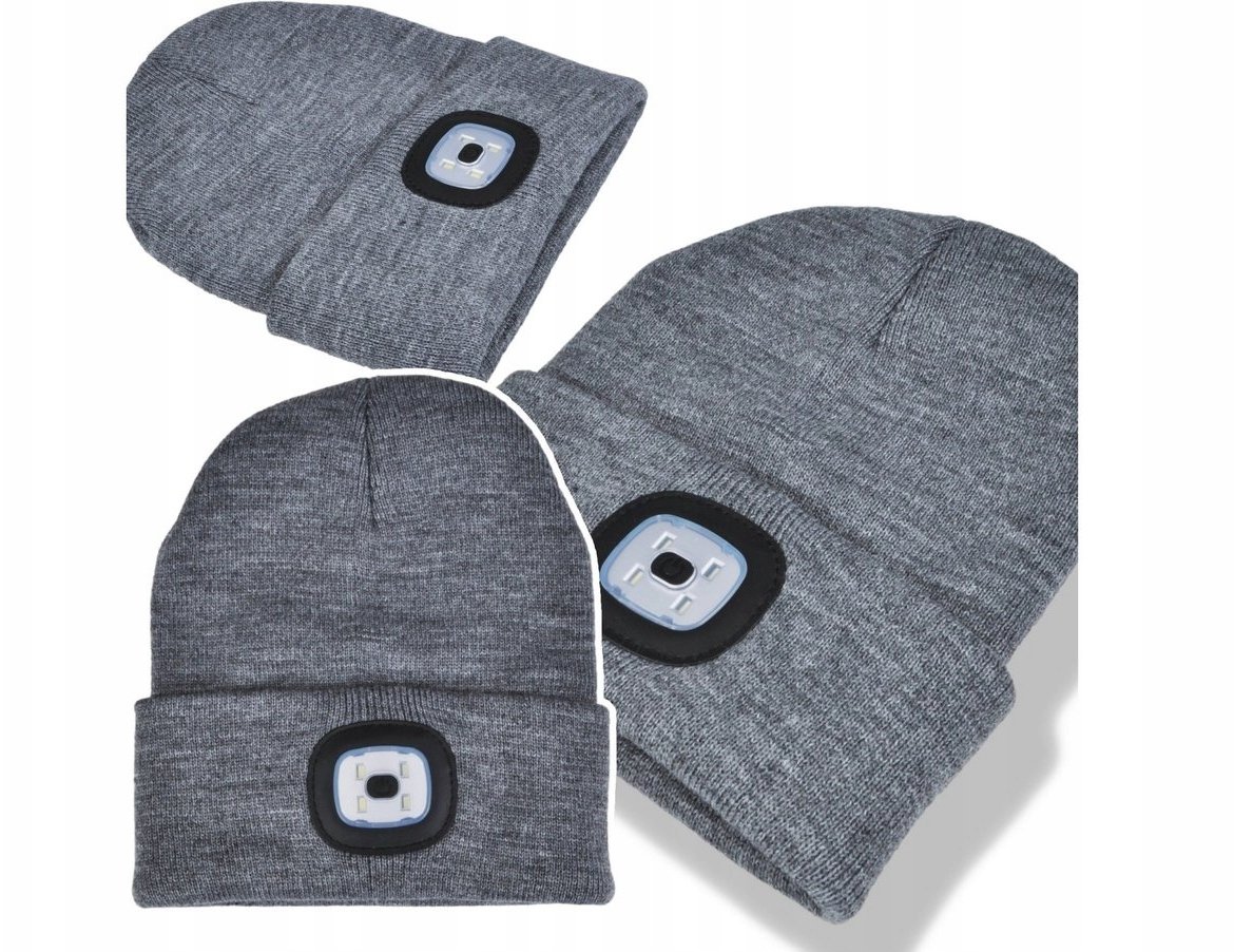 CZAPKA ZIMOWA NA GŁOWĘ Z LAMPKĄ LED KANZA