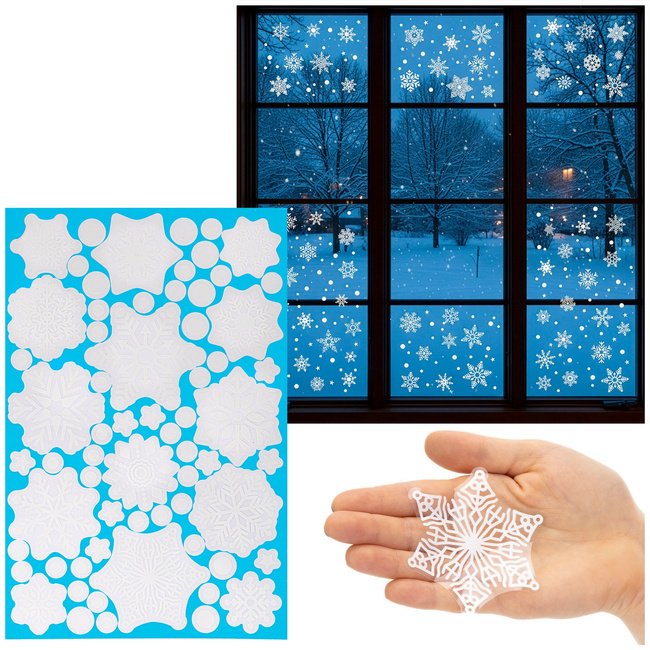 Naklejki świąteczne na okno 65 szt. płatki śniegu, ozdoby samoprzylepne, białe UNIWERSALNY